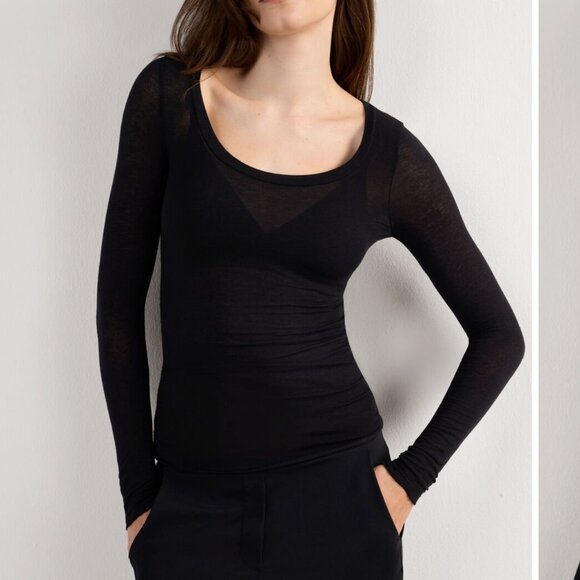 Intimissi Black Long Sleeve Scoop Neck Top in Ultralight Modal with Cashmere S - Picture 5 of 5